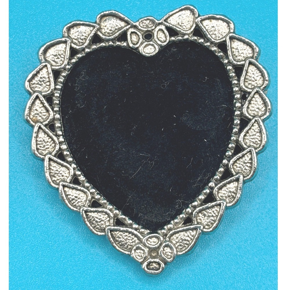 Vintage Heart Shape Picture Frame Brooch Silver Tone